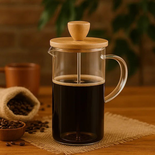 فرنچ پرس دو نفره پیرکس درب بامبو شعله مستقیم